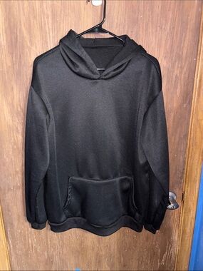 Women's Black Hooded Pullover Sweatshirt with Kangaroo Pocket